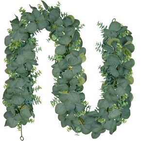 Vlorart 2 Pack Artificial Eucalyptus Garland, 5.5ft Faux Boxwood Eucalyptus Leaves Greenery Garland, Artificial Hanging Vines for Wedding Backdrop Arch Table Wall Home Party Decor in Kuwait