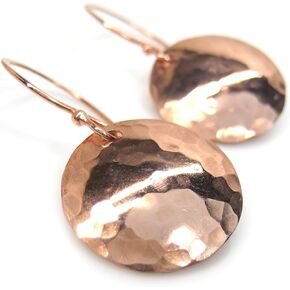 Hand Hammered Copper Earrings, Small Pure Copper Disc Dangle Earrings, Minimalist Boho Jewelry in Saudi Arabia