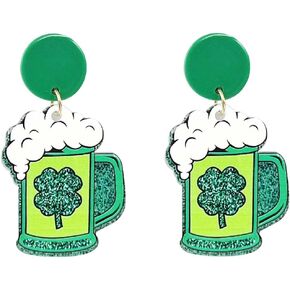 عيد القديس باتريك المجوهرات القرط الأيرلندية شامروك أربع أوراق قبعة تتدلى الأقراط للنساء، الاكريليك الأخضر البرسيم المرأة عيد القديس باتريك زينة الأقراط حظا سعيدا عطلة ملابس الملحقات in Kuwait