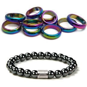 Morchic قوس قزح اللون الهيماتيت عادي الفرقة خواتم 10 قطعة ، 7.5 "الهيماتيت المغناطيسي 8 مللي متر الخرز سوار الترويج in Kuwait