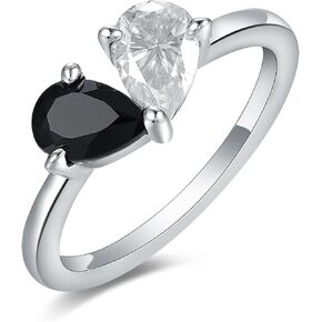 Natural Black Onyx Wedding Ring for Women 925 Sterling Silver Plated with Platinum Agate Gemstone Engagement Promise Cocktail Ring for Her Size 4-9 in Kuwait