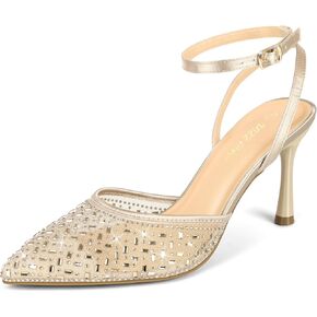 PIZZ ANNU المرأة Cienna عالية الكعب مثير Stiletto مضخات مغلقة اصبع القدم شبكة سباركلي الراين الكاحل فستان بحزام الزفاف أحذية مضخات الحفلات in Kuwait