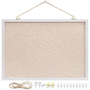 13.3"x17.7" inch Bulletin Board with Linen, White Wood Style Frame, with 10 Pushpins, Linen Cork Board, Ideal for School, Home & Office in Saudi Arabia