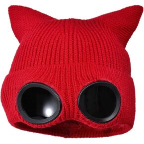 Cat Ear Beanie Aviator Hat Goggles Women Cute Knit Winter Warm Fleece Lined Pilot Ear Flap Ski Cap Outdoor Sport in Kuwait