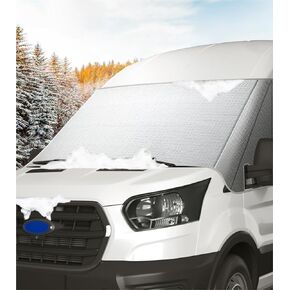 غطاء الزجاج الأمامي لسيارة Ford Transit 2015-2026 Motorhome، شاحنة صغيرة، مظلة النافذة الأمامية، غطاء أمامي أكسفورد من الفئة B للحماية من الأشعة فوق البنفسجية ودرع الخصوصية، فضي مع فتحات مرآة in Kuwait