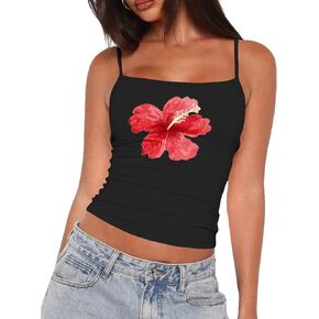 Cioatin Cute Y2K Floral Graphic Print Crop Cami Sleeveless Spaghetti Straps Slim Fit Tank Square Neck Summer Tops Backless in Kuwait