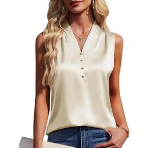 Womens Silk Satin Dressy Tank Tops V Neck Sleeveless Blouses Summer Business Casual Shirts in Saudi Arabia