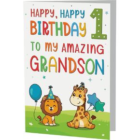 Cards Grandson 1st Birthday Card - Cute Jungle Animal Design - A5 size Premium Greeting Card UK in Kuwait