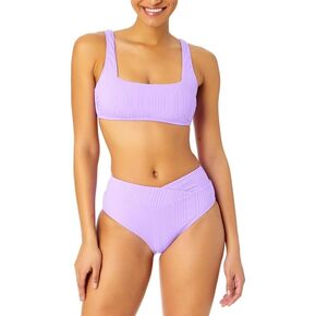 Women's Juniors' Ribbed Square-Neck Bikini Top (Purple, X-Large) in Kuwait