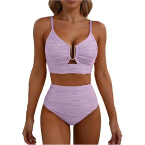 طقم بيكيني مكون من قطعتين للنساء، ملابس سباحة عصرية ذات ثنيات على شكل حرف U، بدلة استحمام مثيرة بخصر عالٍ in Kuwait