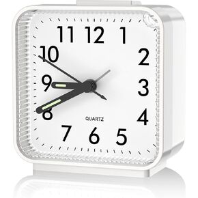 Analog Alarm Clock, Silent Non Ticking Table Clocks, Travel Bedside Clock with Snooze, Night Light, Ascending Beep Sounds, Battery Operated Loud Small Clocks for Bedroom Travel Office, White in Kuwait