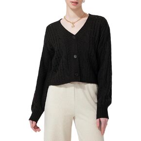 FASHIONSPARK Womens Cropped Cardigan Sweater V Neck Button Long Sleeve Lightweight Cable Knit Loose Fit Spring in Kuwait