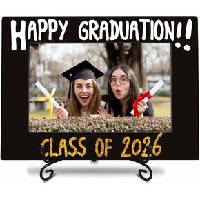 Photo Frame With A Metal Stand - Happy Graduation, Class Of 2024 - Black & Gold Wooden Picture Frame Gift For Grads, Tabletop Photo Display, College Memory, Home Decor & Accessories(Horizontal)-11 in Kuwait