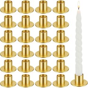 24 قطعة من حوامل الشموع المستدقة الذهبية السائبة من حاملات الشمعدان القصيرة المعدنية لشموع عمود عيد الحب والذكرى السنوية لحفلات العشاء وحفلات عيد الحب وزينة عيد الميلاد والقطع المركزية in Kuwait