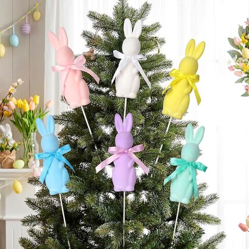 Kathfly 6 Pcs Large Easter Flocked Bunny Decoration 12 Inch Easter Pastel Flocked Bunny Tree Picks Flocking Rabbit Floral Picks Rabbit Ornament for Tree Topper Farmhouse Party Decor Home in Saudi Arabia