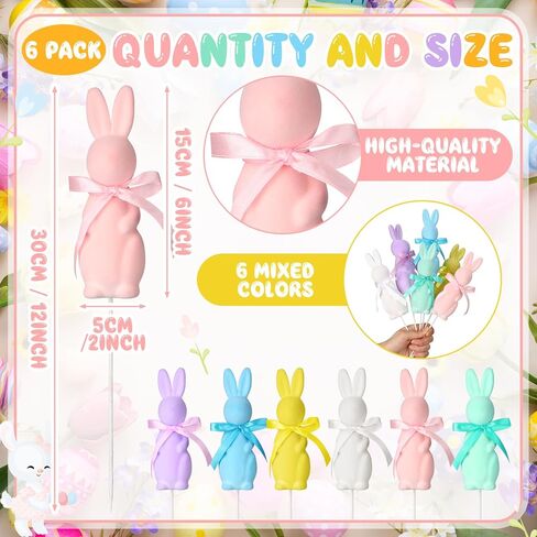 Kathfly 6 Pcs Large Easter Flocked Bunny Decoration 12 Inch Easter Pastel Flocked Bunny Tree Picks Flocking Rabbit Floral Picks Rabbit Ornament for Tree Topper Farmhouse Party Decor Home in Saudi Arabia