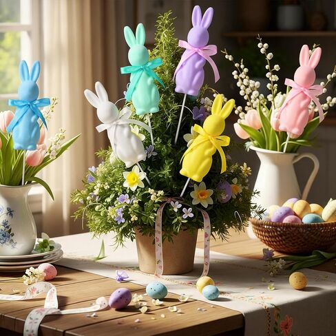 Kathfly 6 Pcs Large Easter Flocked Bunny Decoration 12 Inch Easter Pastel Flocked Bunny Tree Picks Flocking Rabbit Floral Picks Rabbit Ornament for Tree Topper Farmhouse Party Decor Home in Saudi Arabia