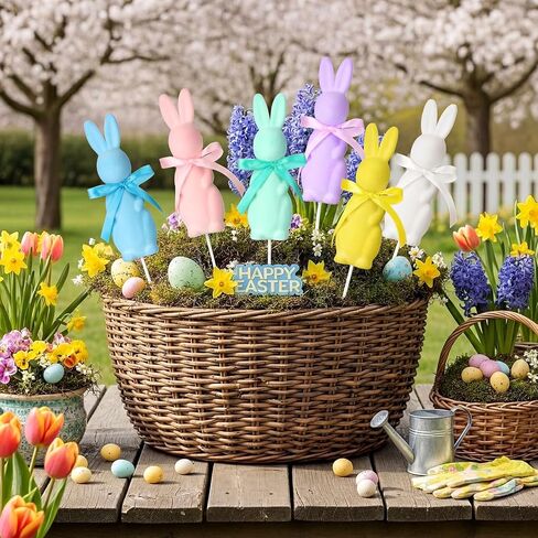 Kathfly 6 Pcs Large Easter Flocked Bunny Decoration 12 Inch Easter Pastel Flocked Bunny Tree Picks Flocking Rabbit Floral Picks Rabbit Ornament for Tree Topper Farmhouse Party Decor Home in Saudi Arabia