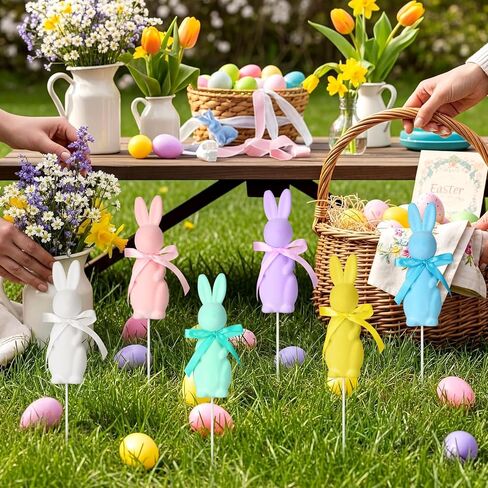 Kathfly 6 Pcs Large Easter Flocked Bunny Decoration 12 Inch Easter Pastel Flocked Bunny Tree Picks Flocking Rabbit Floral Picks Rabbit Ornament for Tree Topper Farmhouse Party Decor Home in Saudi Arabia