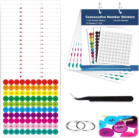 1000 Pcs Consecutive Number Stickers 1-50 20 Sheets 0.4 inch White Small Round Numbered Stickers Self-Adhesive with Blue Hardcover Silver Ring Curved Pointed Tweezers Number Labels in Kuwait