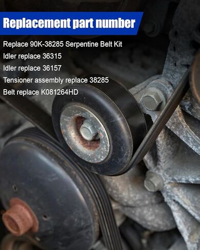 طقم حزام سيربنتين 90K-38285 مناسب لسيارة دودج رام 2500 3500 2003-2010/4500 5500 2011-2012، مجموعة مكون محرك شد الحزام السربنتين الكاملة استبدال 36315 38285 K081264HD in Kuwait