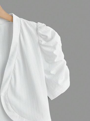 Women's Plus Size Ruched Open Front Cropped Cardigan Puff Short Sleeve Bolero Shrugs in Saudi Arabia