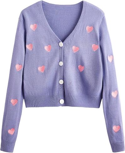 WDIRARA Women's Heart Embroidered V Neck Button Down Knitwear Lightweight Basic Cardigan in Saudi Arabia