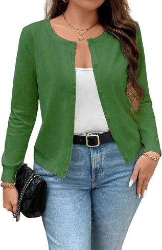 MapleHub Womens Long Sleeve Knit Cardigan Sweaters Classic Crew Neck Open Front Button Down Cardigans in Saudi Arabia