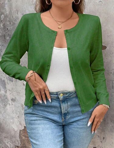 MapleHub Womens Long Sleeve Knit Cardigan Sweaters Classic Crew Neck Open Front Button Down Cardigans in Saudi Arabia