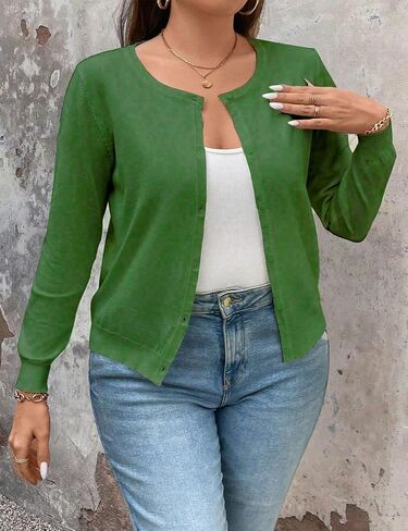 MapleHub Womens Long Sleeve Knit Cardigan Sweaters Classic Crew Neck Open Front Button Down Cardigans in Saudi Arabia