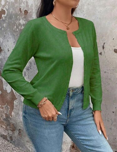 MapleHub Womens Long Sleeve Knit Cardigan Sweaters Classic Crew Neck Open Front Button Down Cardigans in Saudi Arabia