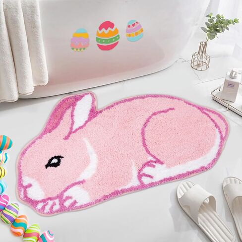سجادة حمام عيد الفصح - سجادة حمام أرنب وردي، سجادة حمام عيد الفصح ناعمة وذات قدرة على الامتصاص، ديكور حفلات عيد الفصح، سجادة لطيفة غير قابلة للانزلاق لغرفة نوم الاستحمام (وردي، 30 بوصة × 17 بوصة) in Kuwait