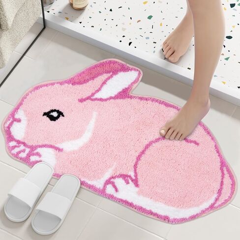 سجادة حمام عيد الفصح - سجادة حمام أرنب وردي، سجادة حمام عيد الفصح ناعمة وذات قدرة على الامتصاص، ديكور حفلات عيد الفصح، سجادة لطيفة غير قابلة للانزلاق لغرفة نوم الاستحمام (وردي، 30 بوصة × 17 بوصة) in Kuwait