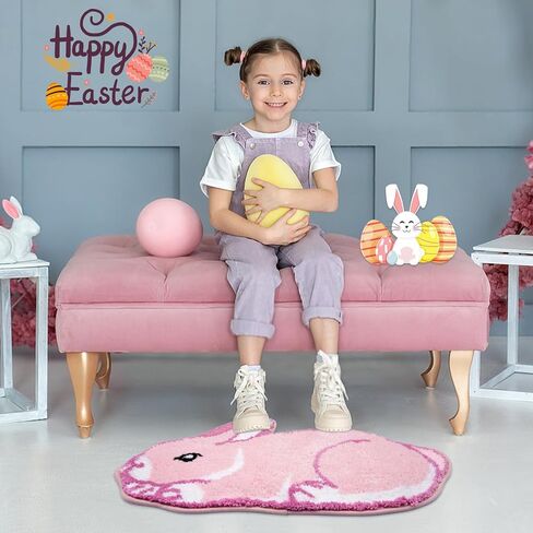 سجادة حمام عيد الفصح - سجادة حمام أرنب وردي، سجادة حمام عيد الفصح ناعمة وذات قدرة على الامتصاص، ديكور حفلات عيد الفصح، سجادة لطيفة غير قابلة للانزلاق لغرفة نوم الاستحمام (وردي، 30 بوصة × 17 بوصة) in Kuwait