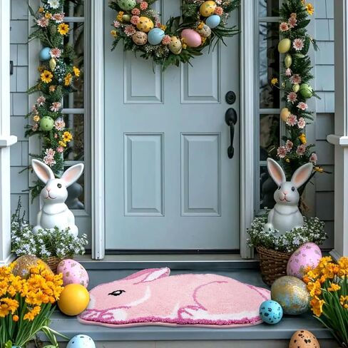 سجادة حمام عيد الفصح - سجادة حمام أرنب وردي، سجادة حمام عيد الفصح ناعمة وذات قدرة على الامتصاص، ديكور حفلات عيد الفصح، سجادة لطيفة غير قابلة للانزلاق لغرفة نوم الاستحمام (وردي، 30 بوصة × 17 بوصة) in Kuwait