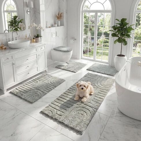 Homcomoda Bathroom Rugs Sets 5 Piece, Soft Absorbent Microfiber Bath Mats and U-Shaped Contour Toilet Rug, Non Slip Bath Rugs Machine Washable Shaggy Bath Room Floor Mats, Grey in Kuwait