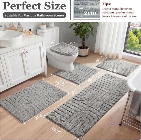 Homcomoda Bathroom Rugs Sets 5 Piece, Soft Absorbent Microfiber Bath Mats and U-Shaped Contour Toilet Rug, Non Slip Bath Rugs Machine Washable Shaggy Bath Room Floor Mats, Grey in Kuwait