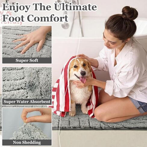 Homcomoda Bathroom Rugs Sets 5 Piece, Soft Absorbent Microfiber Bath Mats and U-Shaped Contour Toilet Rug, Non Slip Bath Rugs Machine Washable Shaggy Bath Room Floor Mats, Grey in Kuwait