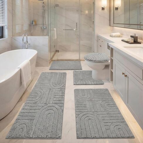 Homcomoda Bathroom Rugs Sets 5 Piece, Soft Absorbent Microfiber Bath Mats and U-Shaped Contour Toilet Rug, Non Slip Bath Rugs Machine Washable Shaggy Bath Room Floor Mats, Grey in Kuwait