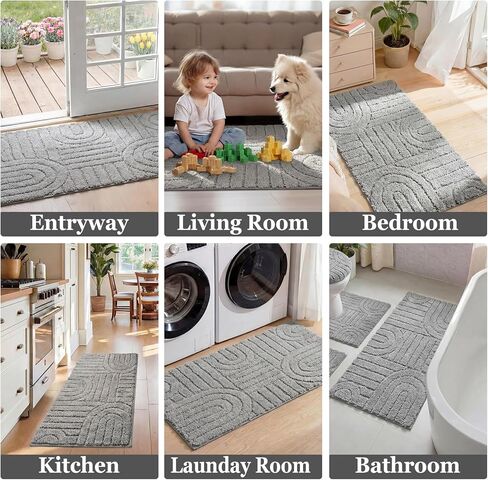 Homcomoda Bathroom Rugs Sets 5 Piece, Soft Absorbent Microfiber Bath Mats and U-Shaped Contour Toilet Rug, Non Slip Bath Rugs Machine Washable Shaggy Bath Room Floor Mats, Grey in Kuwait