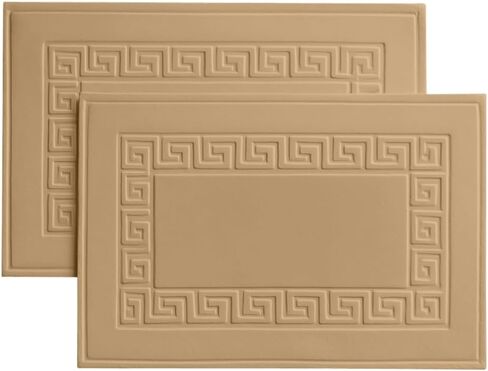 100% Recycle Cotton Bath Mat White Key Pattern Bath Rug [Not a Bathroom Rug], Soft Absorbent 330 GSM Shower Floor Towel Set, Hotel Spa Quality, Machine Washable (2 Pack) in Saudi Arabia