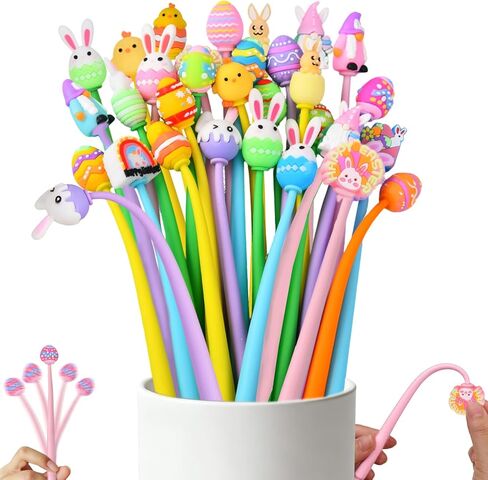 30 قطعة من أقلام عيد الفصح اللطيفة والممتعة لتخفيف التوتر، قلم حبر جل كاواي متنوع لعيد الفصح (عيد الفصح) in Kuwait