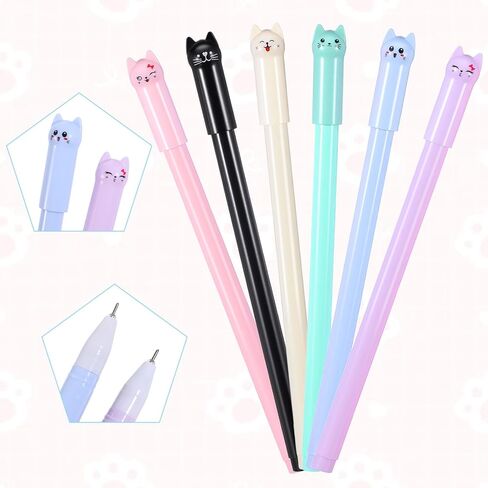 TIESOME 12Pcs Kawaii Cat Pens, 0.5mm Black Ink Cute Cat Style Gel Pens Stationary Supplies for Cat Lovers Women Kids School and Office Use in Kuwait