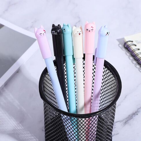 TIESOME 12Pcs Kawaii Cat Pens, 0.5mm Black Ink Cute Cat Style Gel Pens Stationary Supplies for Cat Lovers Women Kids School and Office Use in Kuwait