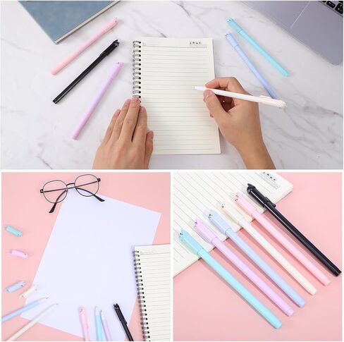 TIESOME 12Pcs Kawaii Cat Pens, 0.5mm Black Ink Cute Cat Style Gel Pens Stationary Supplies for Cat Lovers Women Kids School and Office Use in Kuwait