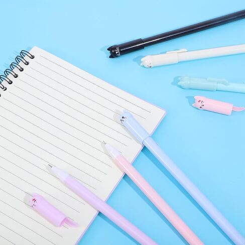 TIESOME 12Pcs Kawaii Cat Pens, 0.5mm Black Ink Cute Cat Style Gel Pens Stationary Supplies for Cat Lovers Women Kids School and Office Use in Kuwait
