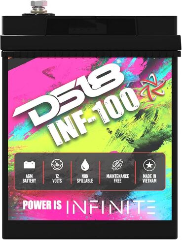 DS18 INF-100AH ​​2800 واط AGM خلية طاقة 12 فولت بطارية M6 بولت صيانة مجانية - أداء عالي لصوت السيارة، رياضة السيارات، الدراجات النارية، جت سكي، ATV وUTV in Saudi Arabia