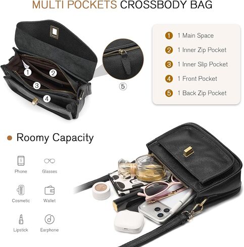 حقائب كروس للنساء من الجلد الطبيعي مع جيوب متعددة، حقائب يد نسائية صغيرة عتيقة عبر الجسم in Kuwait