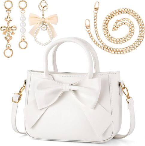Booson 5 Pack White Purse for Women Bow Leather Crossbody Bag with Extender Chain Adjustable Shoulder Strap in Kuwait