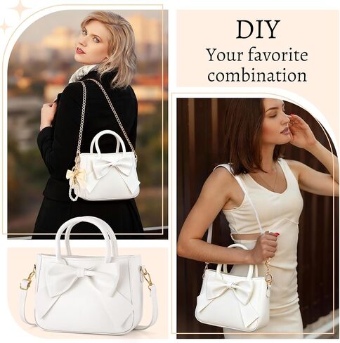 Booson 5 Pack White Purse for Women Bow Leather Crossbody Bag with Extender Chain Adjustable Shoulder Strap in Kuwait
